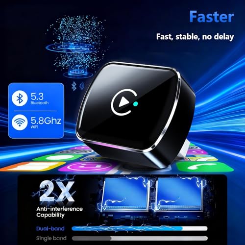26Upgrade Wireless CarPlay Adapter & Android Auto, 2-in-1 CarPlay Adapter Convert Wired to Wireless, Mini Size with USB A & USB-C Extension Cable, Plug & Play, Stable Connection & No Delay (Black-2.0) - color: Black-2.0