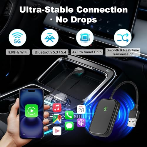 Wireless CarPlay Adapter for iPhone, Wireless Adapter USB-C, Bluetooth Connection, Auto-Switch Between Multiple iPhones, Fast & Stable, iOS 10+ (Space Black) - color: Classic Black
