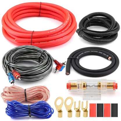 4 Gauge 1000W CCA Complete Amplifier Wiring Kit - with Power/Ground Wire, RCA Cables, Speaker Wire, Capacitor & Distro Block | for High-Power Subwoofer and Multi-Channel Stereo System Install - size: 4 Gauge