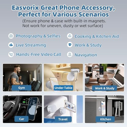 Vacuum Magnetic Phone Holder with Metal Ring Compatible with iPhone 17 16 15 14 All Phone, Portable Universal Collapsible Magnetic Phone Stand for Gym, Car Mount with Windshield Suction Cup - color: White