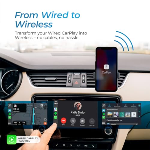 AutoSky Wireless CarPlay Adapter 2025 Pro Edition - Fastest and Most Compact Wireless CarPlay Adapter Factory Wired CarPlay Cars – USB-A and USB-C Cables – Wired CarPlay Required - OTA Updates.