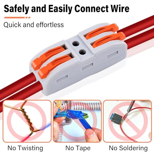 Lever Wire Connectors, Greencycle Inline Splices Push Quick Wire Connectors, 2 in 2 Out Push-in Combination for Electrical Cables 28–12 AWG, Max 32A,60PK - size: 60PCS, style: 2IN 2OUT