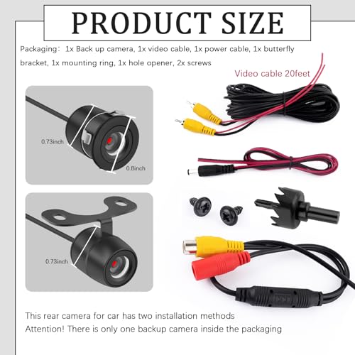 Back Up Camera for Cars with HD Night Vision,170°Wide Angle Reverse Camera for Car Kit with Bracket Wire Harness,Universal Waterproof Rear Cameras for Car Truck SUV