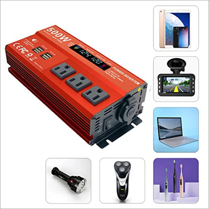 500W Peak 1000W Power Inverter for Vehicles,DC 12V to 110V AC,4 x 2.4A USB Ports car Plug in Adapter Outlet with 1 Cigarette Lighter Ports car Power Inverter - size: 500W