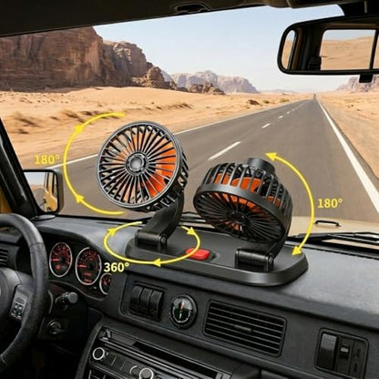 Dual Head 24V Car Cooling Fan, 360° Rotatable Dashboard Fan with 2 Speed Adjustable, Cigarette Lighter Plug Heavy Duty Truck Fan for Semi Truck, Bus, Tractor, Van, School Bus - color: 24V