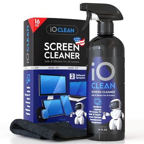 iO CLEAN 16oz Screen Cleaner Spray – Best Large Cleaning Kit - size: 16.9 Fl Oz (Pack of 1)