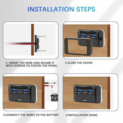 2PCS 72W 12V USB Outlet Wall Mount,36W USB C&Dual QC 3.0 18W Car USB Port Charger Socket Panel with Button Switch,Waterproof 3 USB Multi Port Power Outlet 12V for Car Bus RV Truck Marine