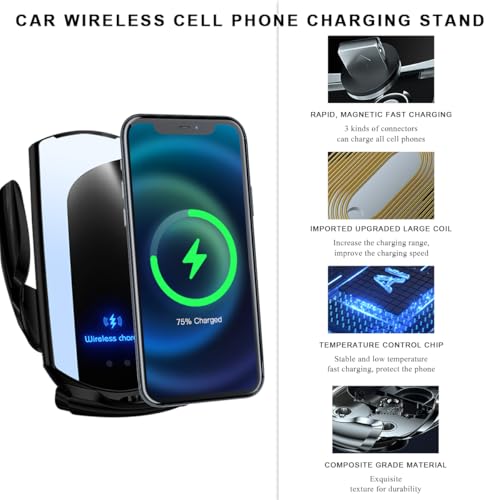 Wireless Car Charger, 15W Fast Charging Air Vent Mount Auto-Clamping Phone Holder, Automotive Electric Induction Charger 360° Rotating Magnetic Vent Mount Bracket for Smartphones (Black) - color: Black