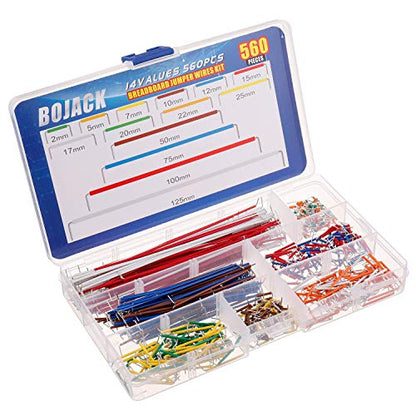 BOJACK 14 Vaules 560 pcs 2-125mm Solderless Flexible Breadboard Connecting Line Cables Breadboard Jumper Wires kit - size: 14 Vaules 2-125mm / 560 Pcs