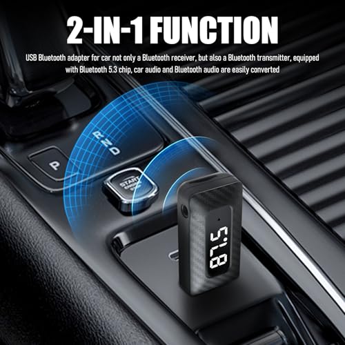 USB Bluetooth Adapter for Car Stereo,Wireless 5.3 Bluetooth FM Transmitter Receiver for FM+AUX,Universal USB to Bluetooths Adapter for Car Stereo,Home Stereoes,Computer