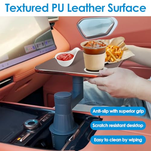 Car Tray& Car Desk for Laptop,Dual 360° Rotating,Anti Slip Leather Surface, Food Tray, Cup Holder Table Compatible with Tesla Model Y/3/S, Ford F150/Explorer/Maverick/Home Theater Seating (Brown) - color: Brown