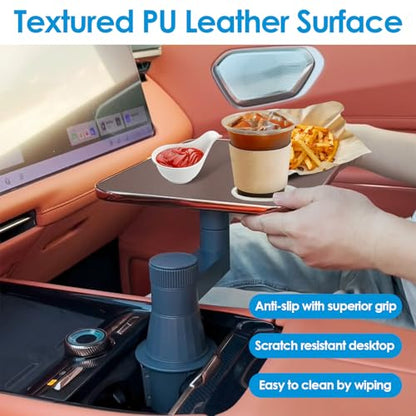 Car Tray& Car Desk for Laptop,Dual 360° Rotating,Anti Slip Leather Surface, Food Tray, Cup Holder Table Compatible with Tesla Model Y/3/S, Ford F150/Explorer/Maverick/Home Theater Seating (Brown) - color: Brown