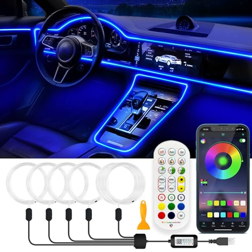 Jushope Interior Car LED Strip Lights, RGB USB Car Ambient Lighting with Wireless APP & Remote Control, Car Accessories Fiber Optifc Lights Sync to Music (5 LED/276 inches) - size: 5 LED/276 inches