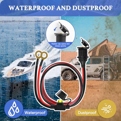 Cigarette Lighter Socket 12FT, 12V Cigarette Lighter Socket 2.5mm²/13AWG, 12V Power Outlet 20A Waterproof and Dustproof, 12V Outlet Socket with Inline Fuse Holder, Car Fuses 20A 25A by XIOGZAXI - size: 13AWG&(12FT/3.6m)