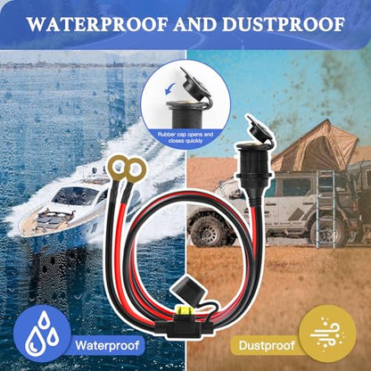 Cigarette Lighter Socket 12FT, 12V Cigarette Lighter Socket 2.5mm²/13AWG, 12V Power Outlet 20A Waterproof and Dustproof, 12V Outlet Socket with Inline Fuse Holder, Car Fuses 20A 25A by XIOGZAXI - size: 13AWG&(12FT/3.6m)