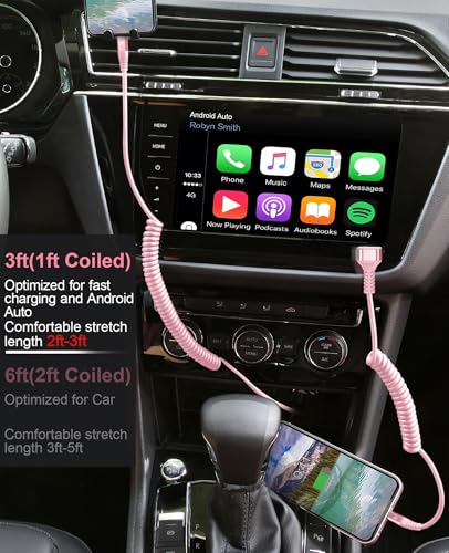 90 Degree USB A to USB C Cable Coiled, 3FT&6FT USB C Cable 3A Fast Charging - color: Pink, size: 3FT