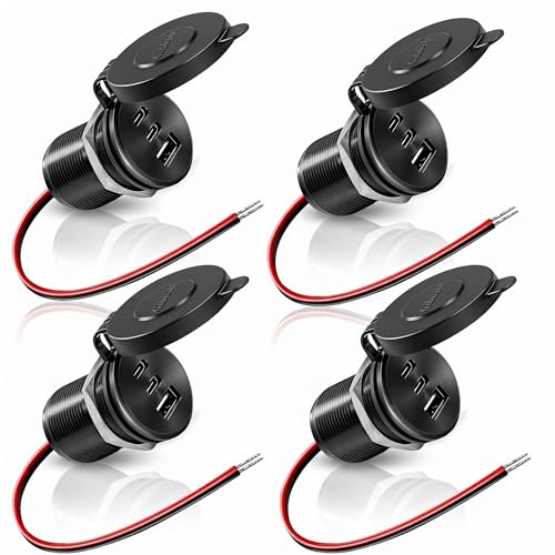 4PCS Aluminum Alloy 12V/24V RV USB Outlet 90W 3 Ports Recessed Mount - color: Deep Black, size: 4P