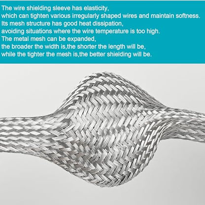 Tinned Copper Braided Cable Shielding Sleeve Metal Wire Loom Sheathing EMI RFI ESD Protector Grounding Mesh Flat Tubular Expandable 1/4" W(0.16" ID)-24FT - size: 1/4"W(0.16"ID)-24FT