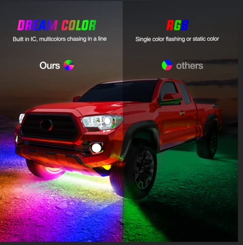 Nilight 4Pcs Car Underglow Neon Accent Strip Lights 256 LEDs RGBIC Multi Color DIY Sound Active Function Music Mode with APP Control and Remote Control Underbody Light Strips, 2 Years Warranty - color: Underglow Light RGBIC Multi Color 4Pcs