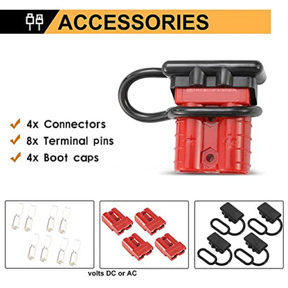 BUNKER INDUST 50A 6-10 Gauge Battery Quick Connect Disconnect Wire Harness Plug Kit 4 Pcs Battery Cable Quick Connect Disconnect Plug for Winch Auto Car Trailer Driver Electrical Devices,Red - color: red, size: 50A (4 Pack)