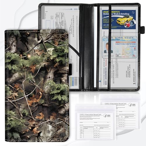 Car Registration and Insurance Card Holder, Vehicle License Documents Glove Box Compartment Organizer Wallet, ID Card Holder for Car Essentials Automobile, Camo Tree Branches - color: Camo Tree Branches
