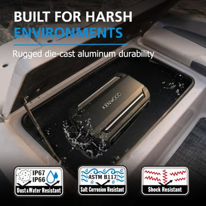 KENWOOD KAC-M5001 Compact Car/Marine Monoblock Class D Amplifier, 600W, IP67/IP66 Waterproof & Dustproof Subwoofer Amp, Speaker Level Input, Signal Sensing Turn-On, Wired Level Control