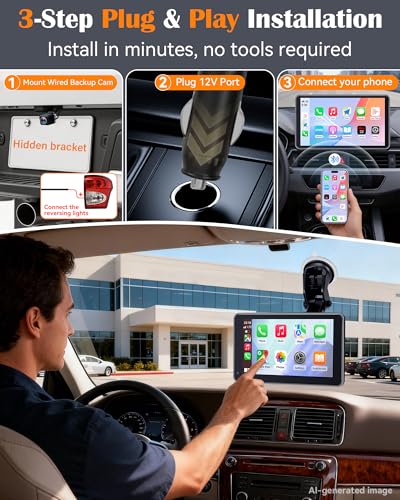 Portable Carplay Screen with Backup Camera - Bluetooth Fast Connects in 1s - size: 7.1'' Carplay Screen w/Backup Camera