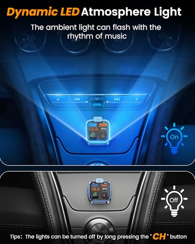 LENCENT FM Transmitter in-Car Adapter, Wireless Bluetooth 5.3 Radio Car Kit - size: Blue-38W