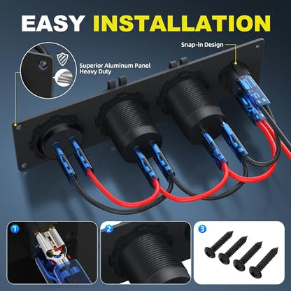 RVMARINEPAT 4 in 1 Charger Outlet Socket Panel 12V DC 4.8A Dual USB Power Outlet & 12 Volt Cigarette Lighter Socket & LED Voltmeter & Lighted ON/Off Rocker Toggle Switch for Marine Boat Truck RV Car - color: BLUE