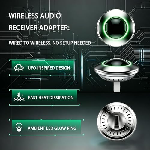 UFO-Shaped Wireless CarPlay Adapter, Plug-and-Play converts Original Wired CarPlay to Wireless. Compatible with iPhone and Android Phones, Equipped with Cool Light Strip, Stable and Durable.