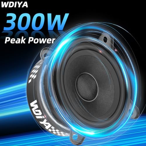 3.5-Inch Car Speaker Wool Fiber Cone+Fiberglass Sound Cap Full Frequency High Fidelity Audio 300W Peak Power 4 Ohms Professional High-End Stereo Surround Sound (2-Speakers) - color: Black 3.5Inch