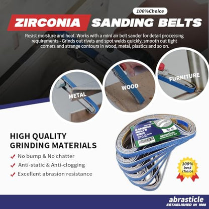 3/8" x 13" Zirconia Sanding Belts for Metal, 3/8 x 13 Inch Zirconia Metal Grinding Sand Paper, 36 PCS 6 Each of 60/80/100/120/180/240 Assorted Grits - size: 3/8" x 13" Assorted Grit(36 pack)