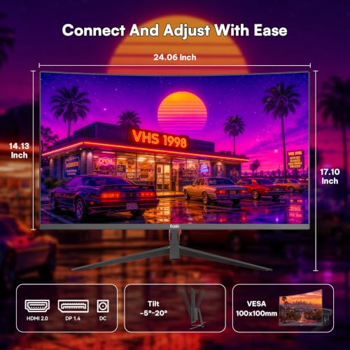 27 Inch Curved Monitor, FHD 1080P 100Hz Computer Display | 1800R VA Screen, 4000:1 Contrast, 99% sRGB, HDR10, FreeSync, HDMI, DisplayPort, VESA 100x100mm Monitor for Office, Study, Home PC - size: 27 inch