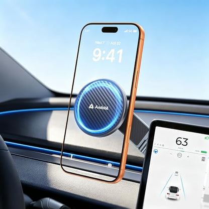 andobil 3rd Gen Tesla Phone Mount 【Upgrade Adhesive & Upgrade Stongest Magnet】 Phone Holder for Tesla New Model Y Juniper Model 3, 360° Adjustable Tesla Phone Holder fits iPhone 17 16 15 14 Pro Max - color: Black