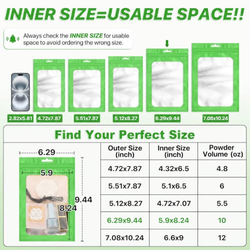 ANZNKU 100Pcs Green Mylar Bags, Resealable Smell Proof Zip Goodie Baggies - color: Lime Green, size: 6.29x9.44 inches