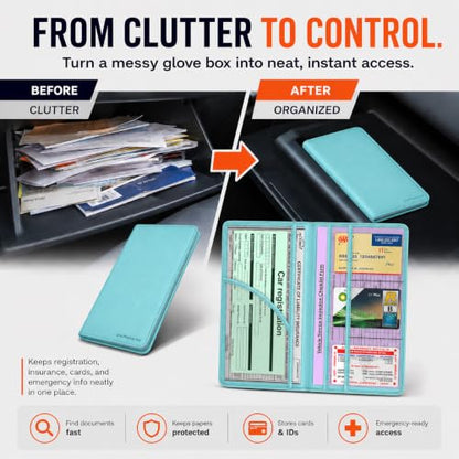 Car Document Holder, Mist Blue Premium PU Leather Glove Box Card Folder - color: Mist Blue