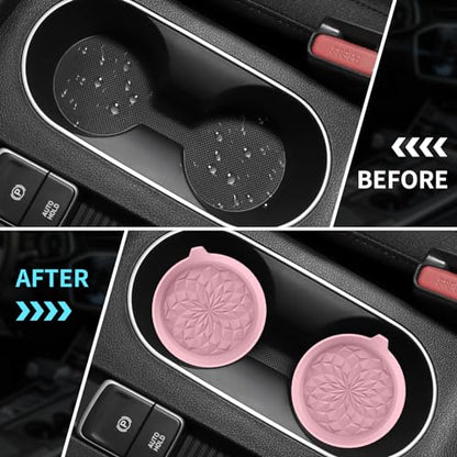 ME.FAN Car Cup Coasters [4 Pack] Silicone Cars Coasters - Universal Non-Slip Recessed Interior Accessories - Cup Holder Inserts Dusty Rose - color: 4pack-dusty Rose