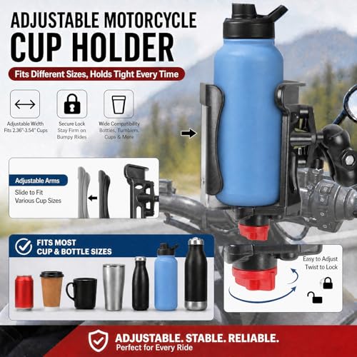 1" Ball Cup Holder with 3.54" Double Socket Arm, Extra Large Adjustable Size Drink Holder for 2.36-3.54" Diameter Bottles, Fits RAM Mounts & Motorcycle/Bike Mount - size: Cup Holder with 3.54" Arm