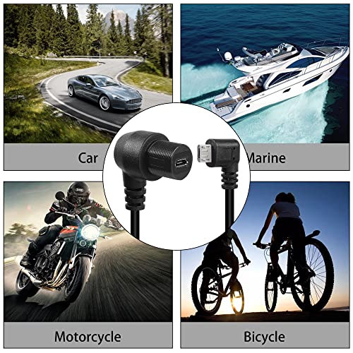QIANRENON 90° Micro USB Panel Flush Mount Waterproof Extension Cable Micro USB 5 Pin Right Angle Male to Female Connector for Fixied on Dashboard of Car,Boat,Motorcycle,28cm/11in (Left Bend) - style: Left Bend