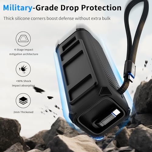 YWXTW Silicone Case for Anker Laptop Power Bank (25,000mAh/165W) - Shockproof Drop-Resistant, Built-in Cable Storage | Non-Slip Grip, Hidden Dust Plug Protective Cover for Anker Power Bank 165w - color: Black