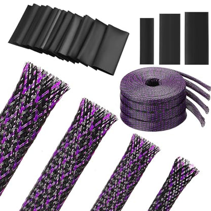 Tatuo 65.6 ft Braided Cable Sleeve Expandable Wire Sheathing (Purple) - color: Purple, size: 65.6 ft