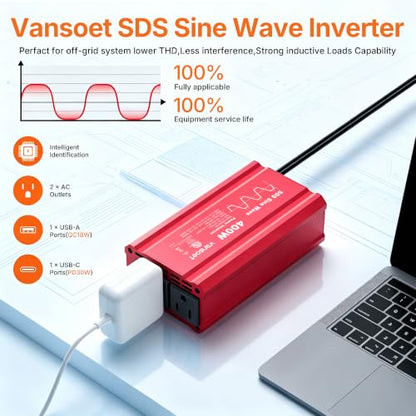400W Car Power Inverter, DC 12V to AC 110V, PD3.0 QC18W 2 Outlets Dual USB - color: Red-30
