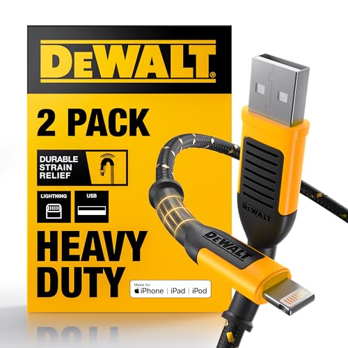 DEWALT Heavy Duty 2-Pack Durable iPhone Charger Cord, Apple Mfi, 4ft - size: 4 feet (Pack of 2)