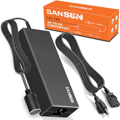 AC to DC Converter 10A Car Cigarette Lighter Socket, SANSUN 120V to 12V Supply Adapter Transformer for Electric Air Pump, Car Fan and Other Devices Under 120W (10A) - size: 10A