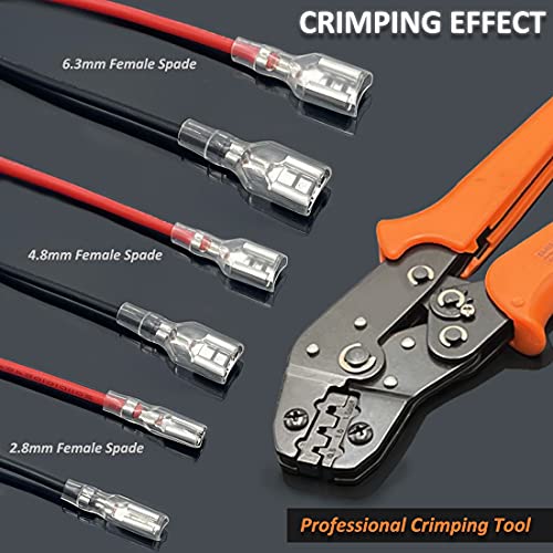 Tnisesm 380Pcs Quick Splice 2.8/4.8/6.3mm Male and Female Wire Spade Connector Wire Crimp Terminal Block with Insulating Sleeve Assortment Kit for Car Audio Speaker Electrical Wiring TN-T02