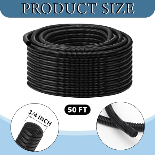 Kanayu 3/4in 50ft Split Wire Loom Tubing, Black Flame Retardant - color: Black, size: 3/4Inch 50Ft