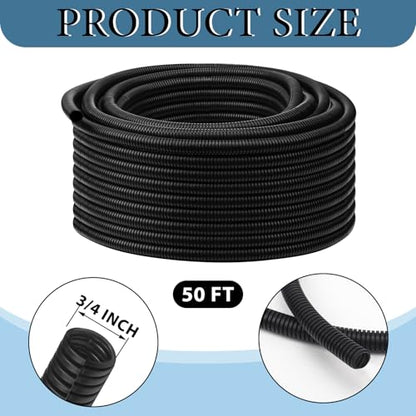 Kanayu 3/4in 50ft Split Wire Loom Tubing, Black Flame Retardant - color: Black, size: 3/4Inch 50Ft