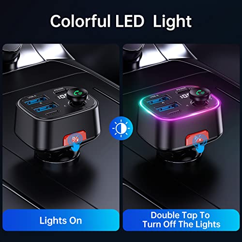SYNCWIRE Bluetooth 5.3 FM Transmitter Car Adapter 38W [Light Switch] [HiFi Bass Sound] [Fast Charging] Wireless Radio Music Adapter LED Display Hands-Free Calling Support USB Drive - color: Black, style: 38W