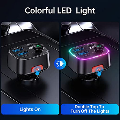 SYNCWIRE Bluetooth 5.3 FM Transmitter Car Adapter 38W [Light Switch] [HiFi Bass Sound] [Fast Charging] Wireless Radio Music Adapter LED Display Hands-Free Calling Support USB Drive - color: Black, style: 38W