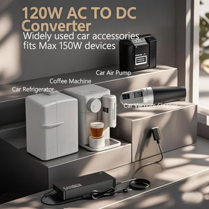 AC to DC Converter 10A Car Cigarette Lighter Socket, SANSUN 120V to 12V Supply Adapter Transformer for Electric Air Pump, Car Fan and Other Devices Under 120W (10A) - size: 10A